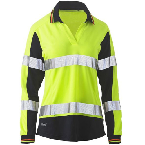WORKWEAR, SAFETY & CORPORATE CLOTHING SPECIALISTS WOMENS LONG SLEEVE TAPED TWO TONE HI VIS V-NECK POLO