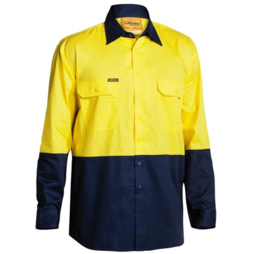 WORKWEAR, SAFETY & CORPORATE CLOTHING SPECIALISTS - COOL LIGHTWEIGHT HI VIS DRILL SHIRT - LONG SLEEVE