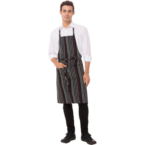 WORKWEAR, SAFETY & CORPORATE CLOTHING SPECIALISTS Bib Apron Black-White-Red Striped