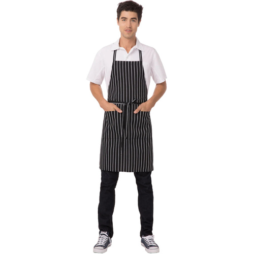 WORKWEAR, SAFETY & CORPORATE CLOTHING SPECIALISTS - Black Chalkstripe Designer Bib Apron