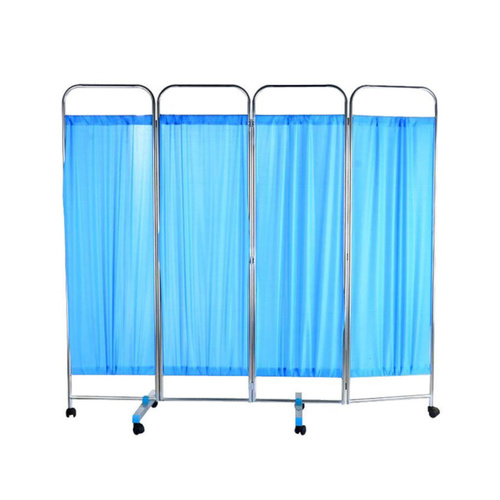 WORKWEAR, SAFETY & CORPORATE CLOTHING SPECIALISTS PRIVACY SCREEN, FOUR-FOLD WITH WHEELS, STAINLESS STEEL FRAME