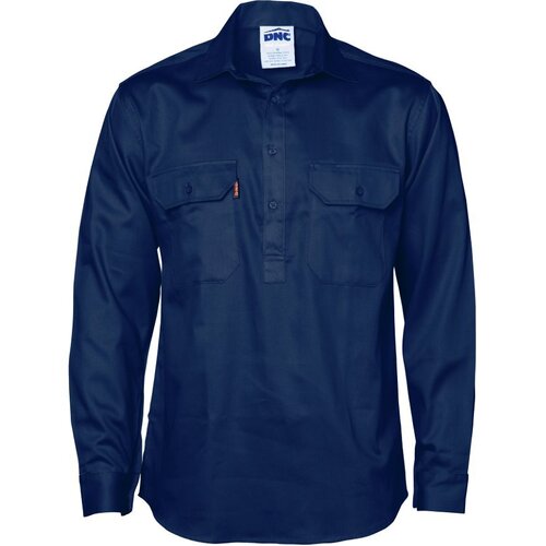 WORKWEAR, SAFETY & CORPORATE CLOTHING SPECIALISTS Close Front Cotton Drill Shirt - Long Sleeve