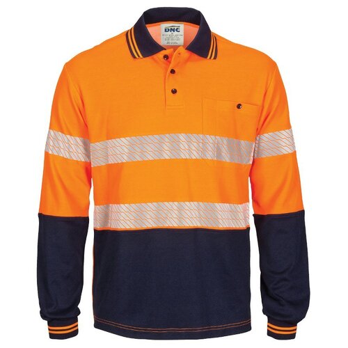 WORKWEAR, SAFETY & CORPORATE CLOTHING SPECIALISTS - HiVis Segment Taped Cotton Backed Polo- Long Sleeve