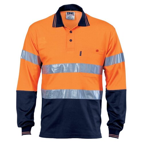 WORKWEAR, SAFETY & CORPORATE CLOTHING SPECIALISTS - Hi Vis Two Tone Cotton Back Polos with Generic R.Tape - L/S