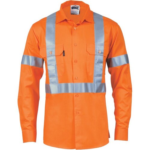 WORKWEAR, SAFETY & CORPORATE CLOTHING SPECIALISTS HiVis Cool-Breeze Cotton Shirt with X Back & additional 3m r/Tape on Tail - long sleeve