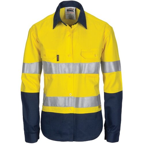 WORKWEAR, SAFETY & CORPORATE CLOTHING SPECIALISTS Ladies HiVis 3 Way Cool-Breeze Cotton Shirt with Gusset Sleeve, 3M R/Tape - Long Sleeve.