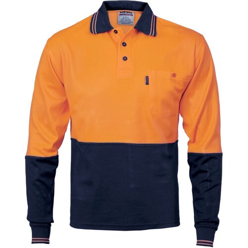 WORKWEAR, SAFETY & CORPORATE CLOTHING SPECIALISTS - Cotton Back HiVis Two Tone Fluoro Polo - Long Sleeve