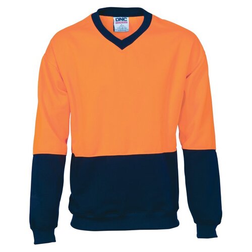 WORKWEAR, SAFETY & CORPORATE CLOTHING SPECIALISTS - HiVis Two Tone Fleecy Sweat Shirt (Sloppy Joe) V-Neck