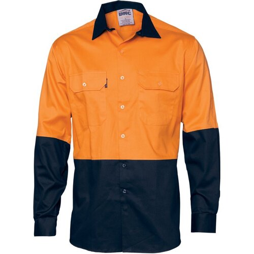 WORKWEAR, SAFETY & CORPORATE CLOTHING SPECIALISTS - HiVis Two Tone Cotton Drill Shirt - Long Sleeve