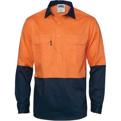 WORKWEAR, SAFETY & CORPORATE CLOTHING SPECIALISTS - HiVis Two Tone Close Front Cotton Drill Shirt - long sleeve Guss et Sleeve
