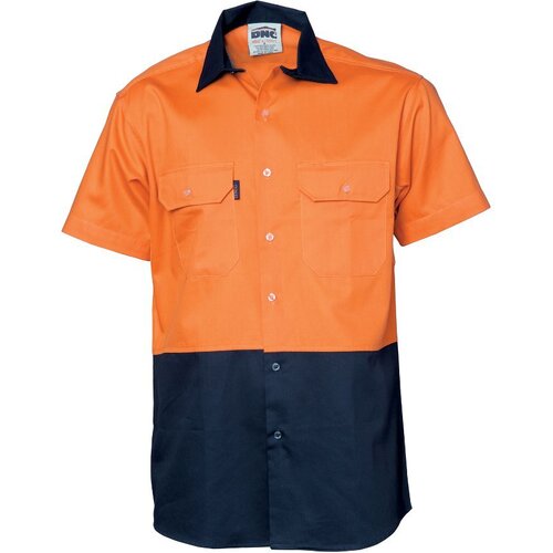 WORKWEAR, SAFETY & CORPORATE CLOTHING SPECIALISTS - HiVis 2 Tone Cool-Breeze Cotton Shirt - Short Sleeve
