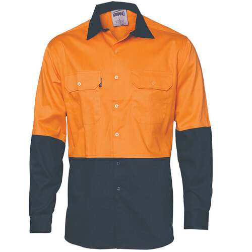 WORKWEAR, SAFETY & CORPORATE CLOTHING SPECIALISTS - HiVis 2 Tone Cool-Breeze Cotton Shirt - Long sleeve