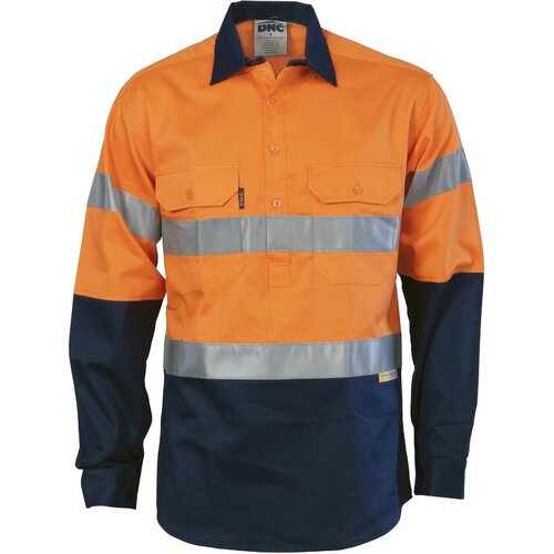 WORKWEAR, SAFETY & CORPORATE CLOTHING SPECIALISTS - HiVis Two Tone Closed Front Cotton Shirt with 3M R/Tape