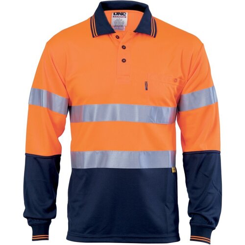 WORKWEAR, SAFETY & CORPORATE CLOTHING SPECIALISTS - Hivis D/N Cool-Breathe Polo Shirt With 3M 8906 R/Tape - Long Sleeve