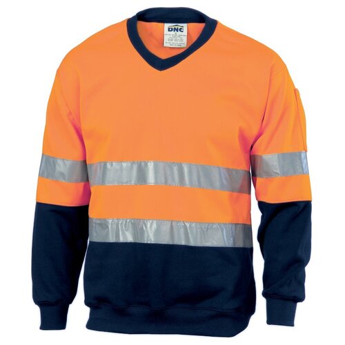 WORKWEAR, SAFETY & CORPORATE CLOTHING SPECIALISTS - Hivis Two Tone Sweatshirt (Sloppy Joe) With Generic R/Tape V-Neck