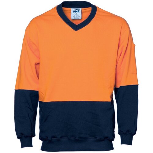 WORKWEAR, SAFETY & CORPORATE CLOTHING SPECIALISTS - HiVis Two Tone Cotton Fleecy Sweat Shirt V-Neck
