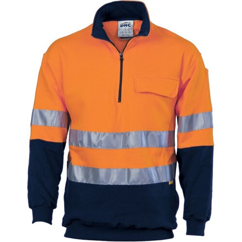 WORKWEAR, SAFETY & CORPORATE CLOTHING SPECIALISTS - HiVis Two Tone 1/2 Zip Cotton Fleecy Windcheater with 3M R/Tape