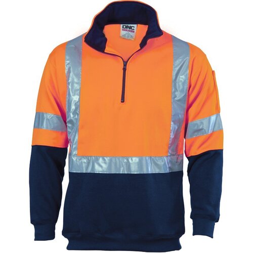 WORKWEAR, SAFETY & CORPORATE CLOTHING SPECIALISTS HiVis 1/2 Zip Fleecy with X Back & additional Tape on Tail