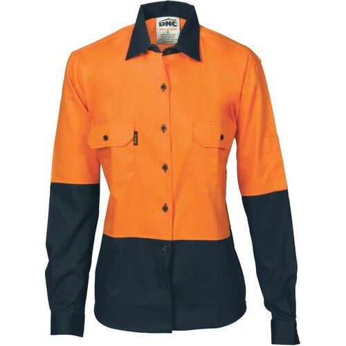 WORKWEAR, SAFETY & CORPORATE CLOTHING SPECIALISTS - Ladies HiVis Two Tone Cott on Drill Sh irt - Long Sleeve