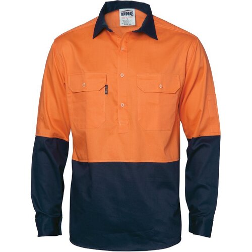 WORKWEAR, SAFETY & CORPORATE CLOTHING SPECIALISTS - HiVis 2 Tone Cool-Breeze Close Front Cotton Shirt - Long sleeve
