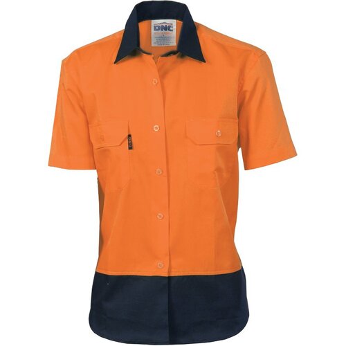 WORKWEAR, SAFETY & CORPORATE CLOTHING SPECIALISTS - Ladies HiVis 2 Tone Cool-Breeze Cotton Shirt - Short Sleeve