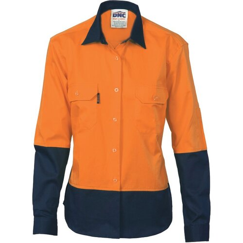WORKWEAR, SAFETY & CORPORATE CLOTHING SPECIALISTS - Ladies HiVis 2 Tone Cool-Breeze Cott on Sh irt - Long Sleeve