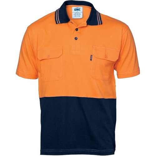 WORKWEAR, SAFETY & CORPORATE CLOTHING SPECIALISTS - HiVis Cool-Breeze 2 Tone Cotton Jersey Polo Shirt with Twin Chest Pocket - S/S