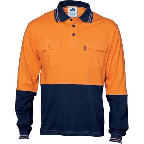 WORKWEAR, SAFETY & CORPORATE CLOTHING SPECIALISTS - HiVis Cool-Breeze 2 Tone Cotton Jersey Polo Shirt with Twin Chest Pocket - L/S
