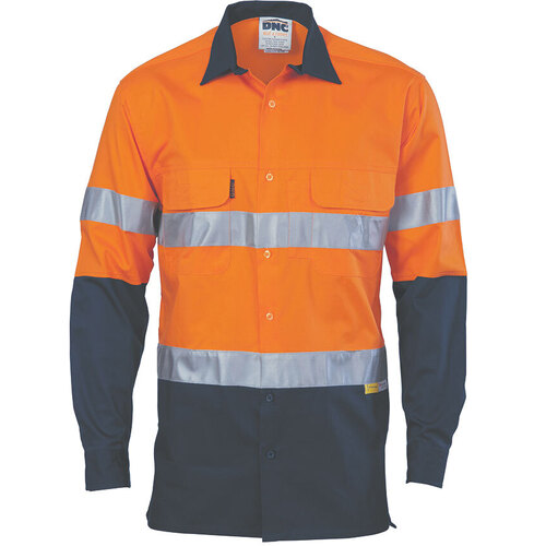 WORKWEAR, SAFETY & CORPORATE CLOTHING SPECIALISTS - HiVis 3 Way Cool-Breeze Cotton Shirt with CSR/Tape - Long sleeve