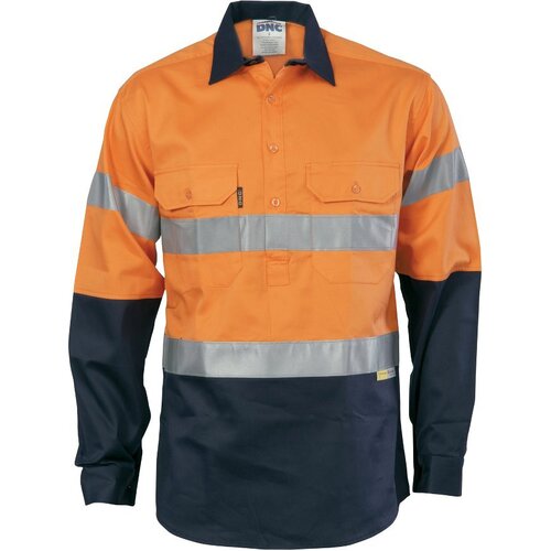 WORKWEAR, SAFETY & CORPORATE CLOTHING SPECIALISTS - HiVis Cool-Breeze Close Front Cotton Shirt with 3M R/Tape - Long sleeve