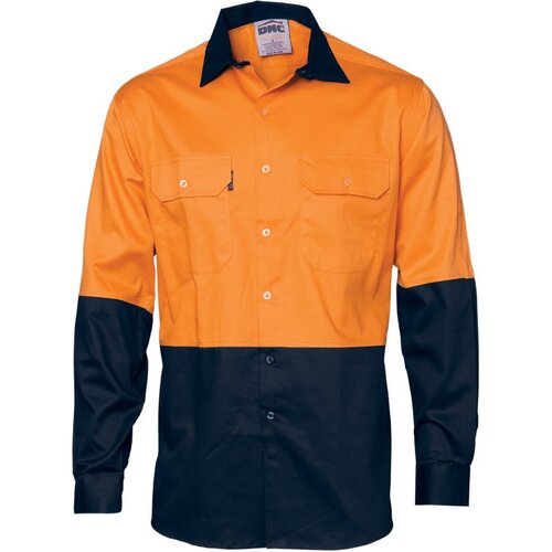 WORKWEAR, SAFETY & CORPORATE CLOTHING SPECIALISTS - HiVis Two Tone Cotton Drill Vented Shirt - Long Sleeve