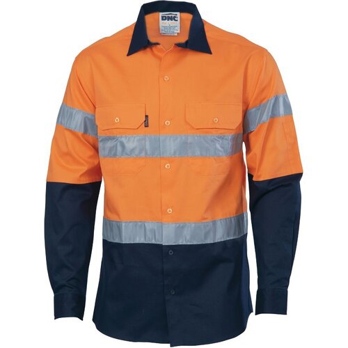 WORKWEAR, SAFETY & CORPORATE CLOTHING SPECIALISTS - HiVis D/N 2 Tone Drill Shirt with Generic R/Tape - long sleeve