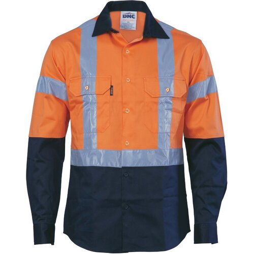 WORKWEAR, SAFETY & CORPORATE CLOTHING SPECIALISTS - HiVis D/N 2 Tone Drill Shirt with H Pattern Generic R/ Tape - Long sleeve