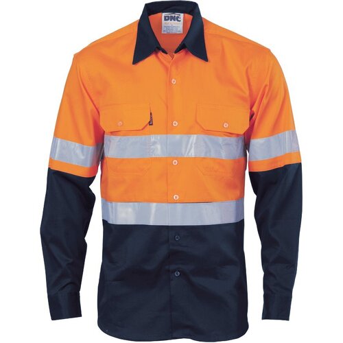 WORKWEAR, SAFETY & CORPORATE CLOTHING SPECIALISTS - HiVis Cool-Breeze Vertical Vented Cotton Shirt with Generic R/Tape - Long sleeve