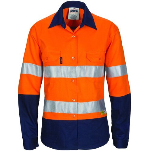 WORKWEAR, SAFETY & CORPORATE CLOTHING SPECIALISTS - Ladies HiVis Two Tone Cool-Breeze Cott on Sh irt with 3M R/Tape - Long sleeve