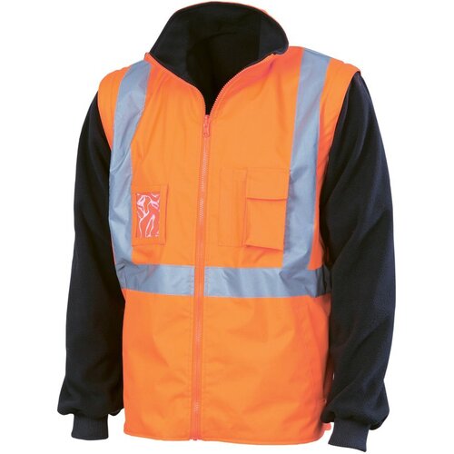 WORKWEAR, SAFETY & CORPORATE CLOTHING SPECIALISTS HiVis 4 in 1 Zip off Sleeve Reversible Vest, X Back with additional tape on Tail