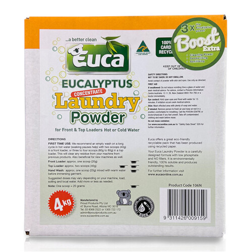 WORKWEAR, SAFETY & CORPORATE CLOTHING SPECIALISTS - LAUNDRY POWDER BOOST 4KG BOX 3 X EUCALYPTUS OIL
