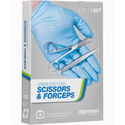 WORKWEAR, SAFETY & CORPORATE CLOTHING SPECIALISTS - INSTRUMENT SET, 12.5CM STAINLESS STEEL SCISSORS AND FORCEPS-Steel-12.5cm