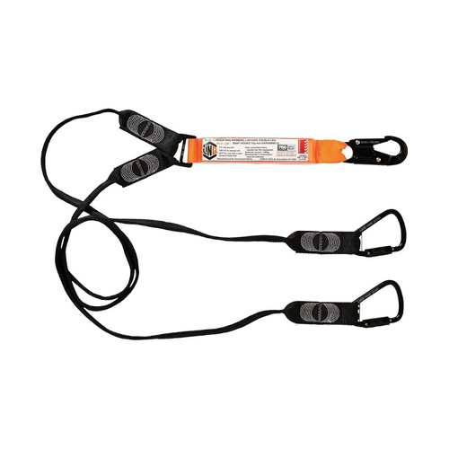 WORKWEAR, SAFETY & CORPORATE CLOTHING SPECIALISTS - Elite Double Leg Shock Absorbing Webbing Lanyard with Hardware SN & KT X2