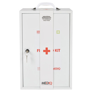 WORKWEAR, SAFETY & CORPORATE CLOTHING SPECIALISTS Mediq Essential First Aid Kit Workplace Response In White Metal Wall Cabinet 1-25 Persons High Risk-White-One Size