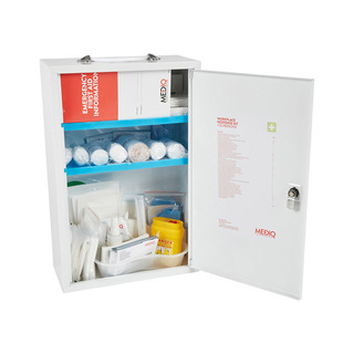 WORKWEAR, SAFETY & CORPORATE CLOTHING SPECIALISTS Mediq Essential First Aid Kit Workplace Response In White Metal Wall Cabinet Low Risk 1-25 Perons-White-One Size