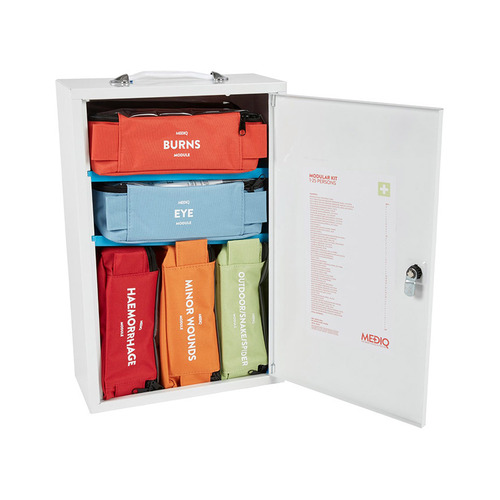 WORKWEAR, SAFETY & CORPORATE CLOTHING SPECIALISTS Mediq 5 X Incident Ready First Aid Kit In White Metal Wall Cabinet 1-25 Persons High Risk-White-One Size