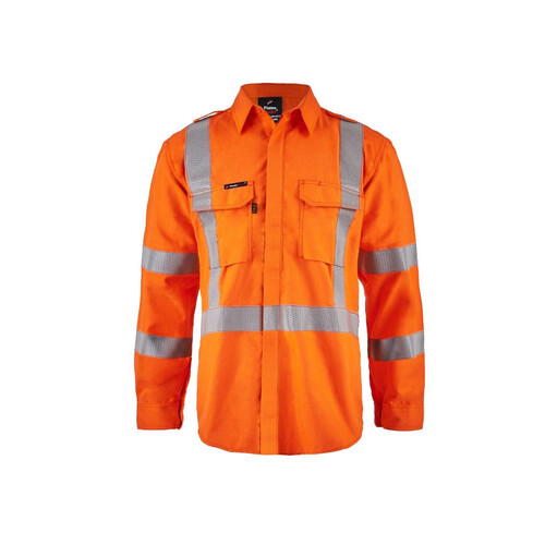 WORKWEAR, SAFETY & CORPORATE CLOTHING SPECIALISTS - TORRENT HRC2 MEN'S HI VIS NSW RAIL O/FRONT SHIRT WITH XPATTERN FR REFLECTIVE TAPE