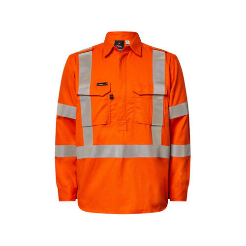 WORKWEAR, SAFETY & CORPORATE CLOTHING SPECIALISTS - Half Placket Shirt HRC2 with 301P YSL 50MM Tape and gusset Long sleeves