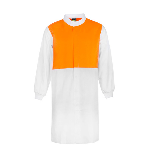 WORKWEAR, SAFETY & CORPORATE CLOTHING SPECIALISTS Workcraft - Food Industry Hi Vis Two Tone Long Length Dustcoat with Mandarin Collar - Long Sleeve
