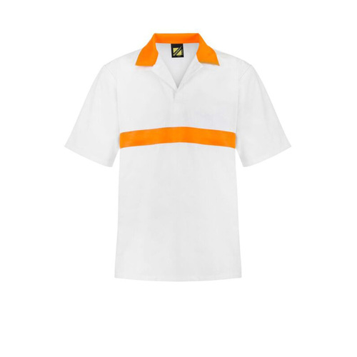 WORKWEAR, SAFETY & CORPORATE CLOTHING SPECIALISTS - FOOD INDUSTRY S/S JAC SHIRT - HI VIS ORANGE STRIPE