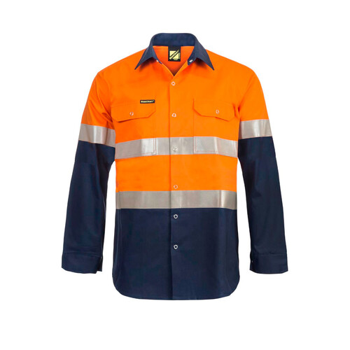 WORKWEAR, SAFETY & CORPORATE CLOTHING SPECIALISTS - HI Vis 2 Tone Long Sleeve Shirt with 3M Tape & Press Studs