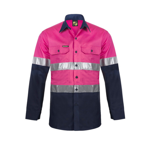 WORKWEAR, SAFETY & CORPORATE CLOTHING SPECIALISTS - Lightweight Two Tone Long Sleeve Vented Cotton Drill Shirt with CSR Reflective Tape - Night Use Only