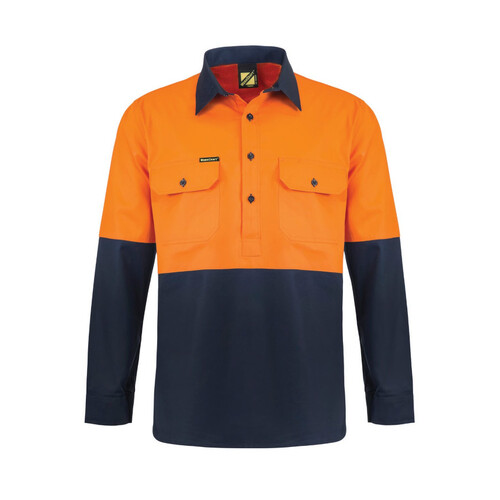 WORKWEAR, SAFETY & CORPORATE CLOTHING SPECIALISTS - Workcraft - New Lightweight Hi Vis Two Tone Half Placket Vented Cotton Drill Shirt with Semi Gusset Sleeves