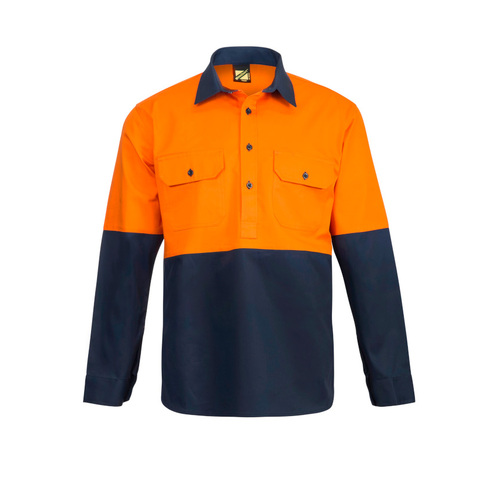 WORKWEAR, SAFETY & CORPORATE CLOTHING SPECIALISTS Workcraft - Hi Vis Two Tone Half Placket Cotton Drill Shirt with Semi Gusset Sleeves
